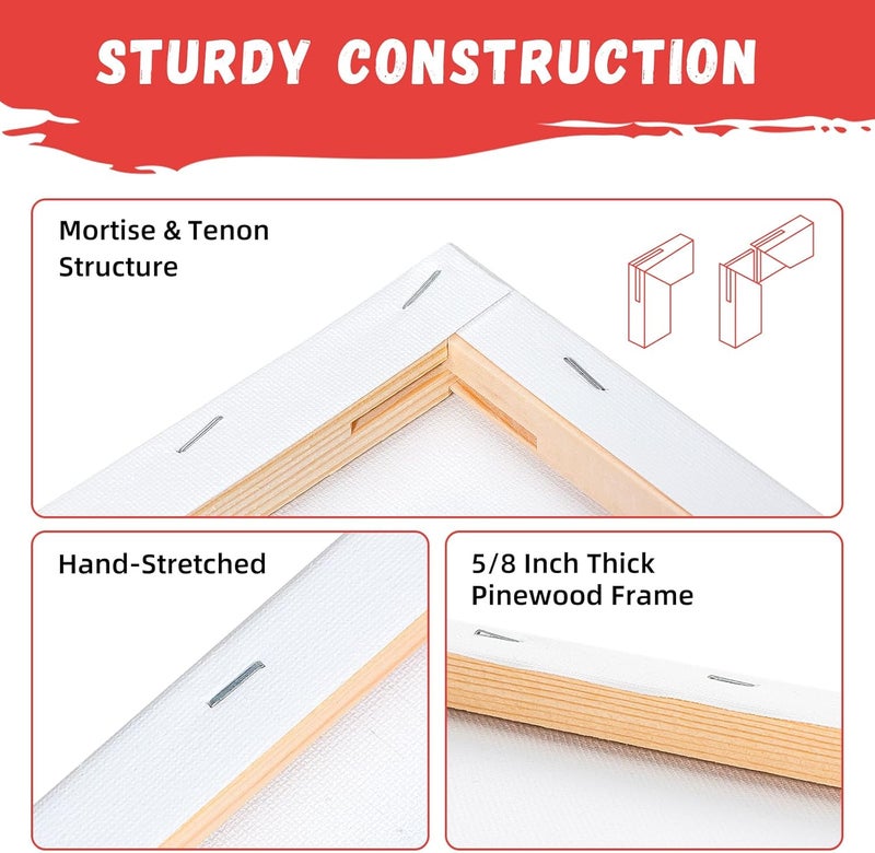 Simetufy 4 Pack Stretched Canvas for Painting 8x10 Inch, 100% Cotton Blank Art Canvases for Acrylic or Oil Paint, Pre-Primed, 5/8 Inch Profile - Image 4